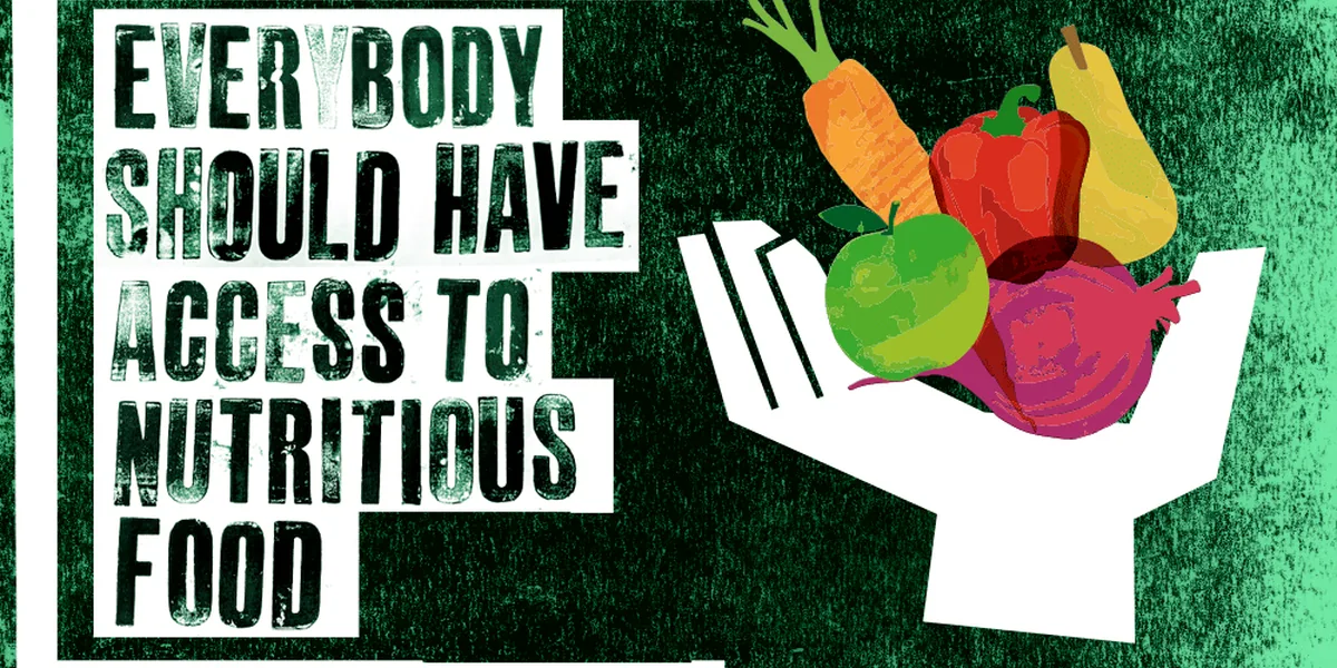 Feeding Bristol campaign graphic reading 'Everybody should have access to nutritious food', a social media client of Bigg.