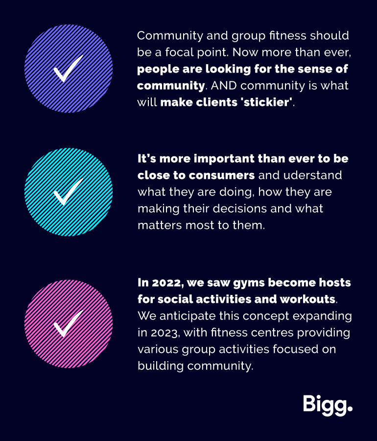 Community and group fitness should be a focal point. Now more than ever, people are looking for the sense of community. AND community is what will make clients 'stickier'.