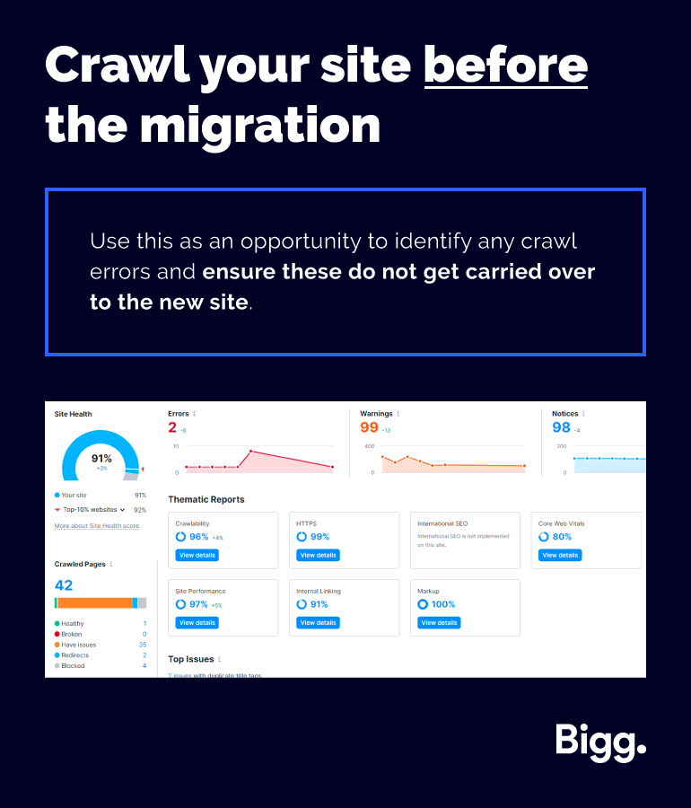 Benchmark your current website and crawl for errors before migrating