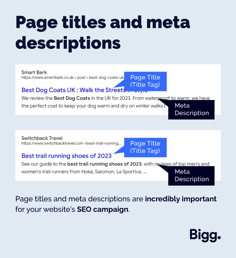 Page Titles and meta descriptions