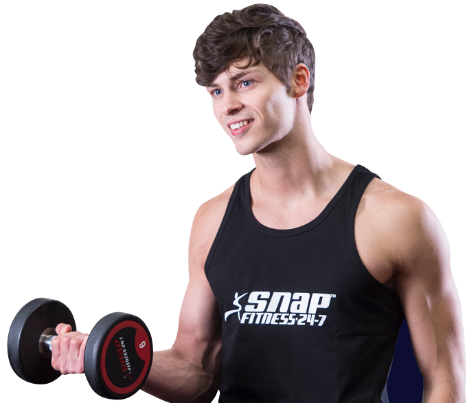 Snap Fitness 24/7 trainer with dumbbell