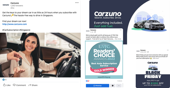 Social media client Carzuno - social post examples