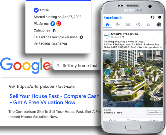 OfferPal Facebook ad and Google Ad examples